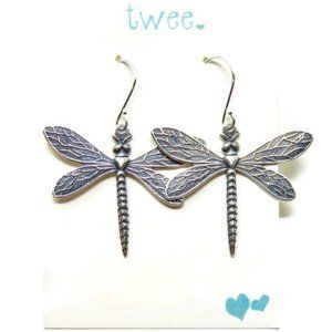 Silver Dragonfly Earrings - Antiqued Silver - Handmade